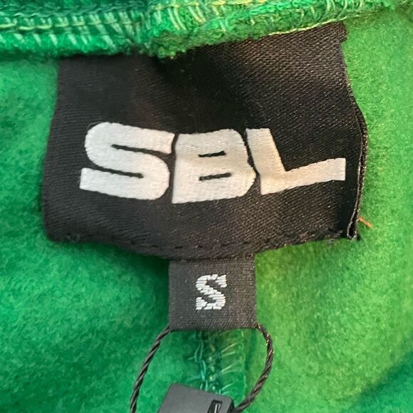 SBL Struck By Love Flare Leg Jogger Pants Green Yellow Fleece Knit Colorblock S - Picture 7 of 8